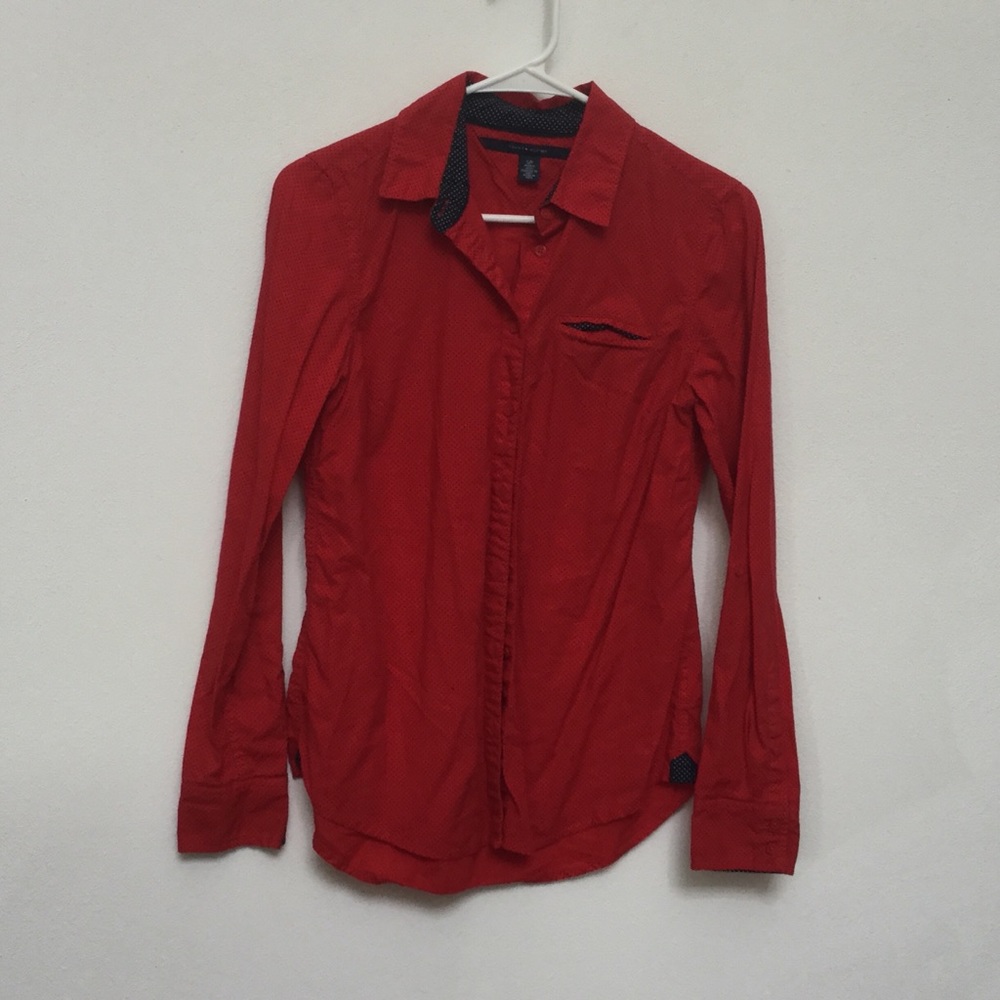 Tommy Hilfiger Red and Black Polka Dot Button Up Size Small Formal Event Dance